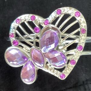 Heart and Butterfly Silver Bracelet with Purple and Pink Accents